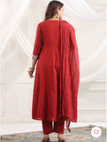 MF Hayat Women Floral Embroidered Angrakha Sequinned Pure Cotton Kurti with Pyjamas & With Dupatta