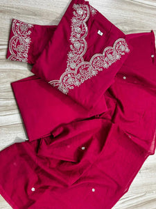 MF Hayat Women Floral Embroidered Angrakha Sequinned Pure Cotton Kurti with Pyjamas & With Dupatta