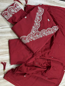 MF Hayat Women Floral Embroidered Angrakha Sequinned Pure Cotton Kurti with Pyjamas & With Dupatta
